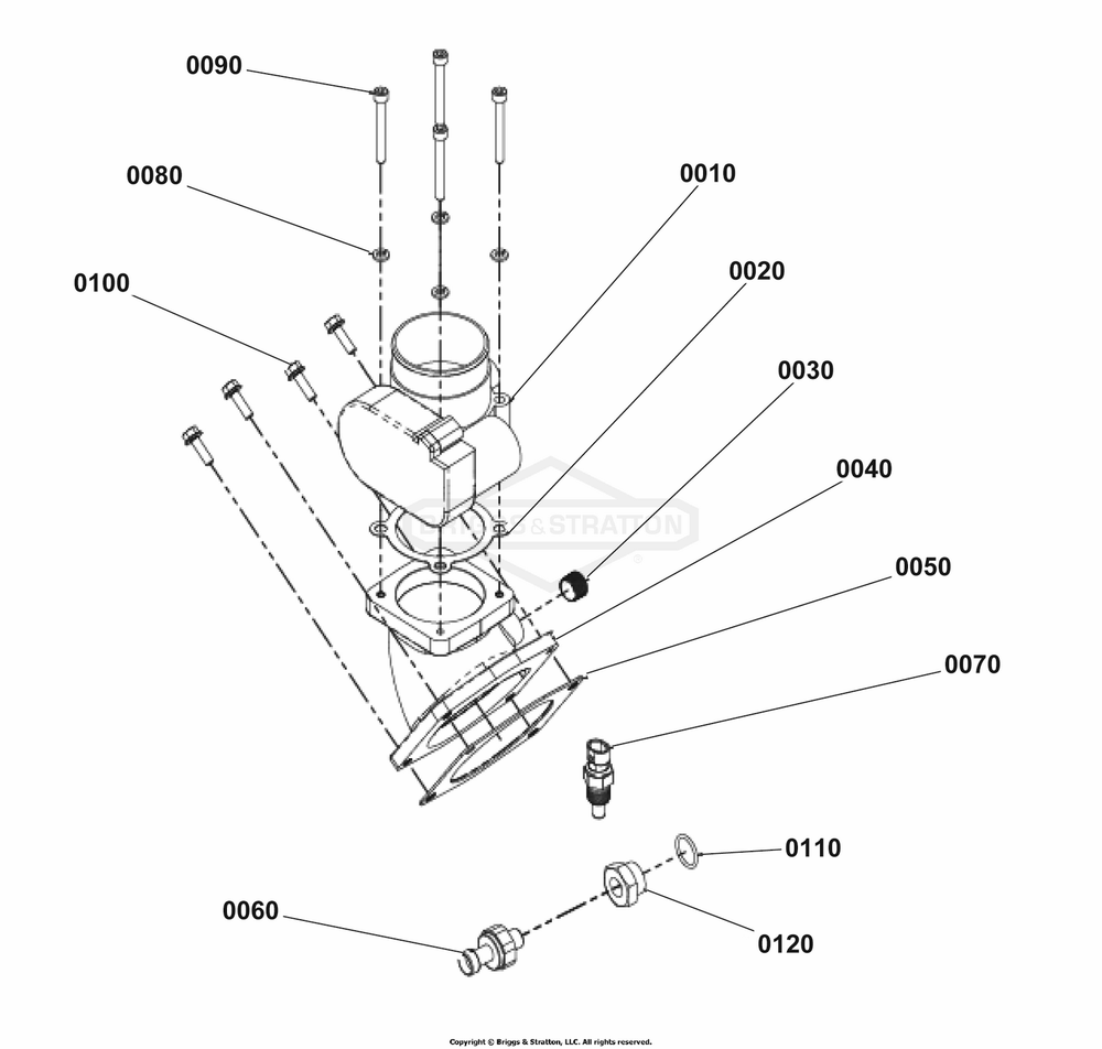 Engine Group - Throttle Body Diagram and Parts List for 080018-02  Briggs and Stratton Generator